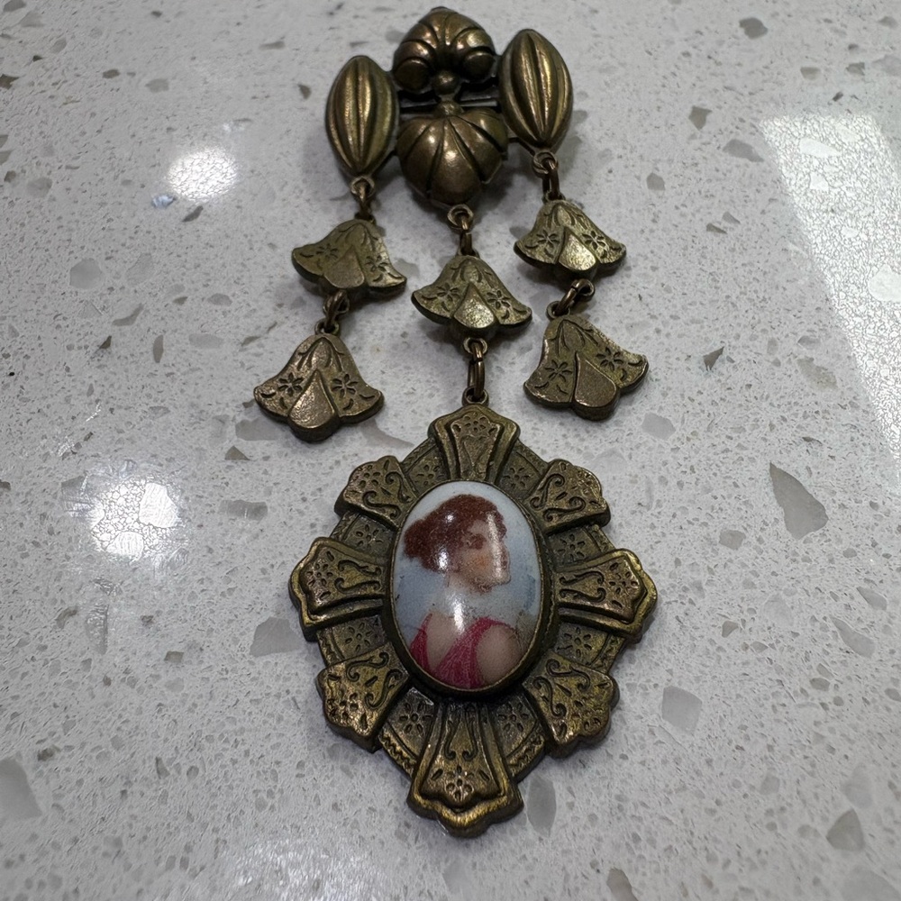 Vintage Bronze Cameo Brooch